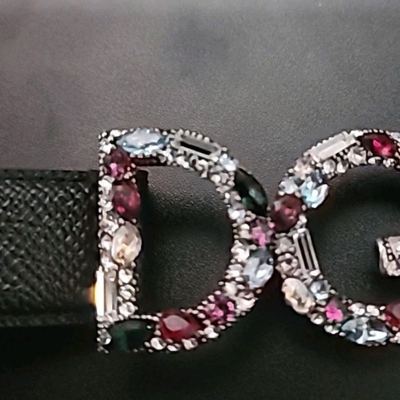 Authentic DOLCE & GABBANA Leather Belt W/Jeweled Logo Buckle SZ 34 NWT BE1272 main image 8